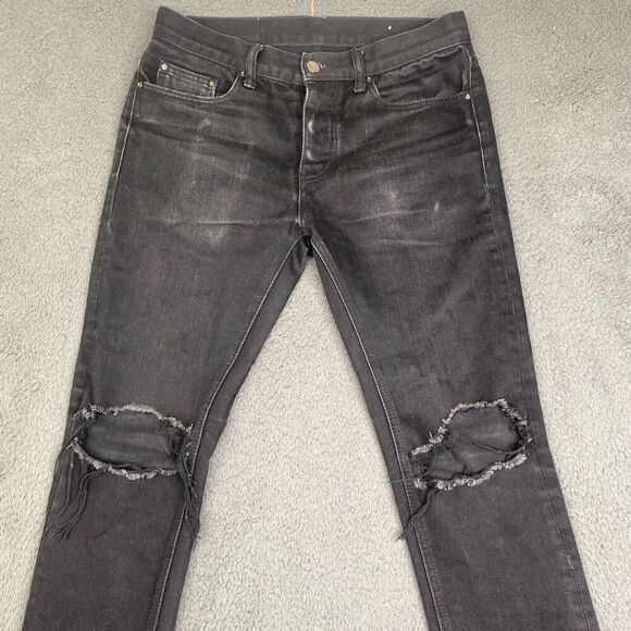MNML Jeans Mens 30 (32x33) Skinny Distressed Black Wash Denim Casual - Picture 2 of 11